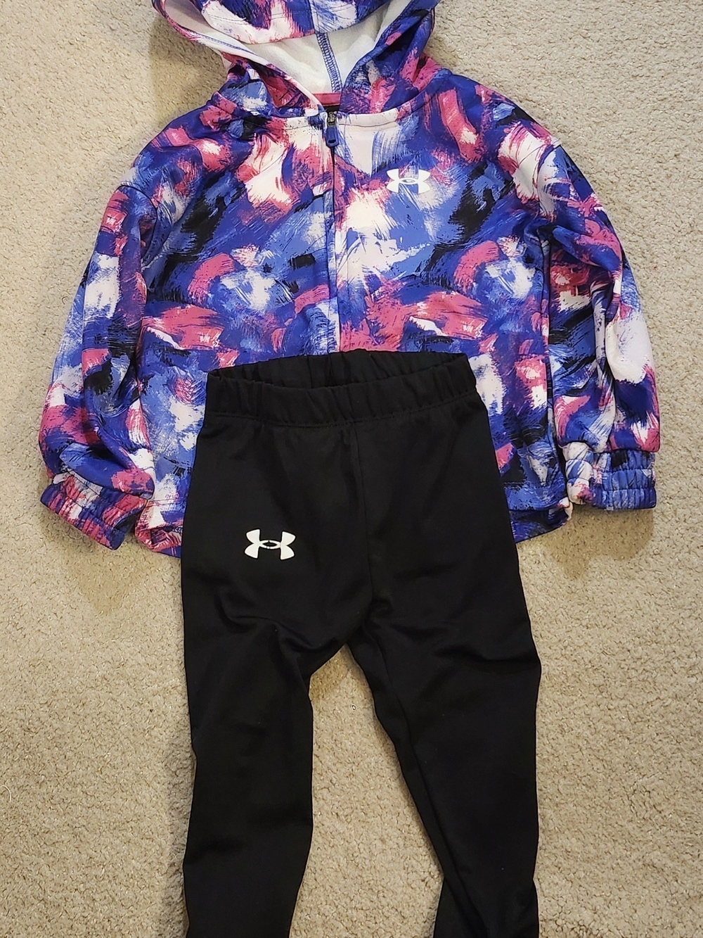 Under Armour Black Leggings with Purple, Pink and Blue Brushstroke Hoodie